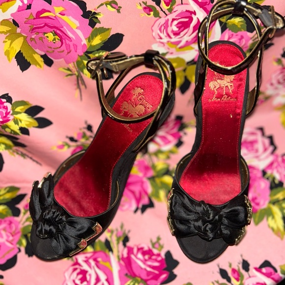 Sam Edelman pinup black satin bow platform heels 9.5 nib sexy pinup vixen kitten - Picture 5 of 17